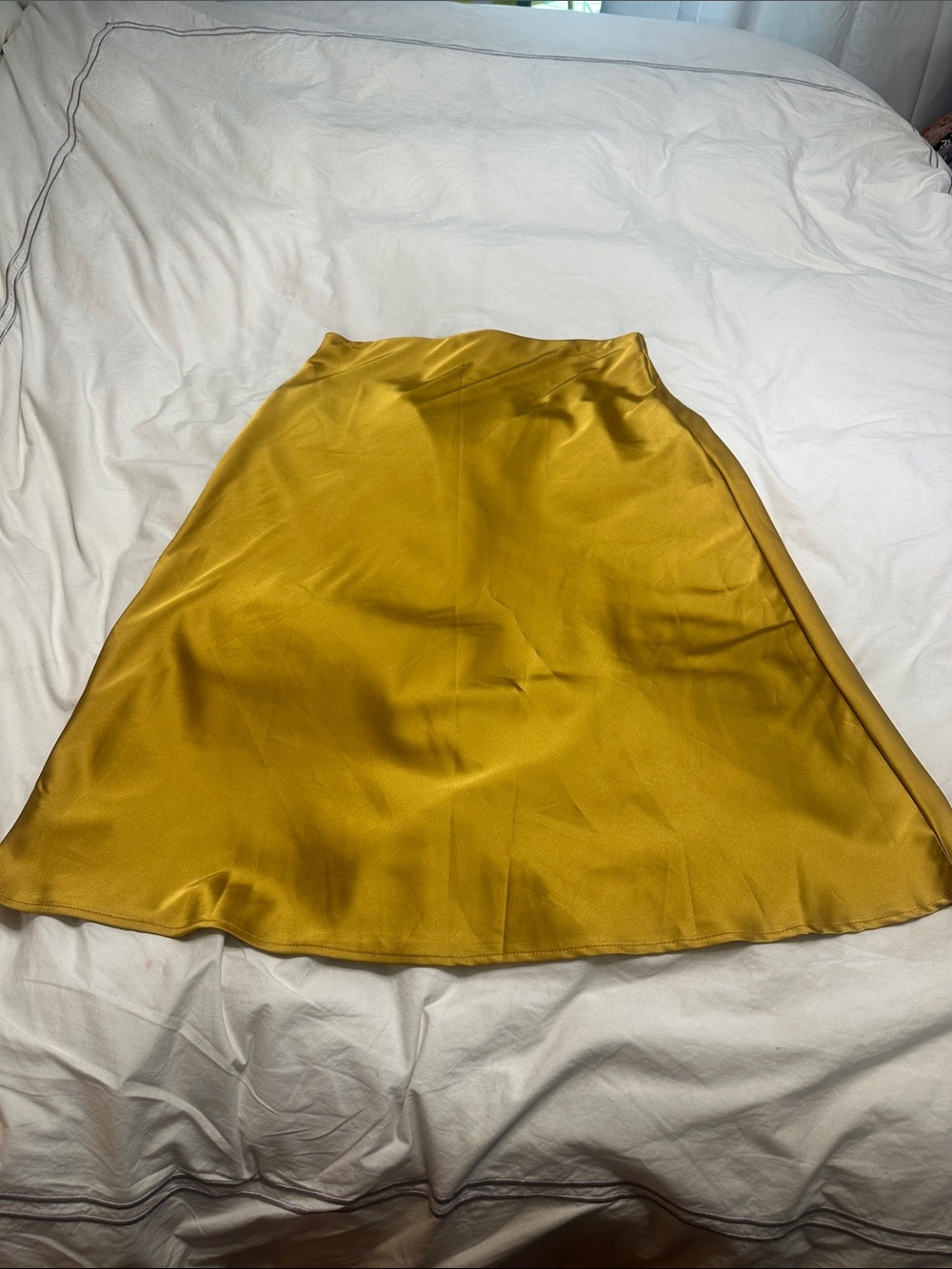 Satin A-Line Skirt in Mustard Yellow